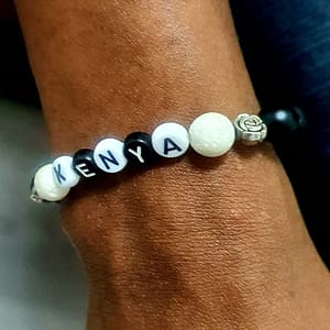 Matte Black Onyx and White Lava Stretchy Kenya Bracelet