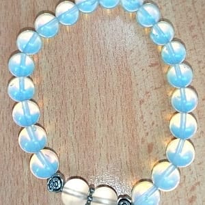 Moon Stone and White Frosted Stretchy Bracelet
