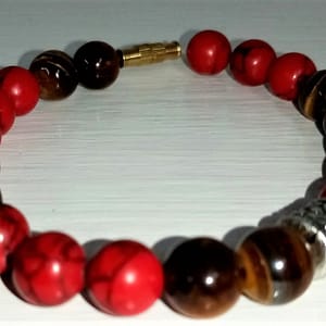 Red Turquoise and Tiger Eye Stretchy Bracelet