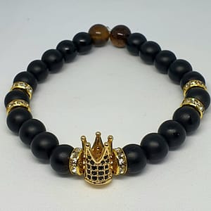Black Onyx Bracelet with Gold Crown
